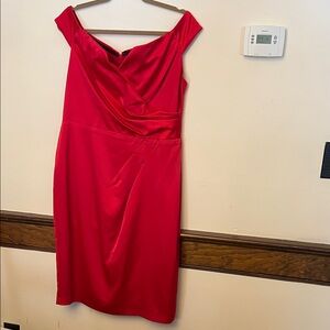 Red Satin Draped Off-Shoulder Women’s Dress